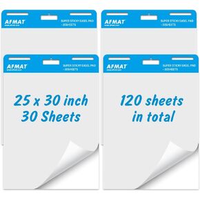AFMAT Sticky Easel Pads, Chart Paper for Teachers, 8 Pads, Upgraded Large Flip Chart Paper with Sticky Back, Self Stick Easel Paper for Walls, Windows, White Board, 25 x 30 Inches, 30 Sheets/Pad