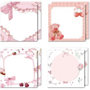 8 Pcs Coquette Bow Sticky Notes Pink Ribbon Bowknot Cherry Bear Self-Stick Memo Pads Party Favors Gifts Girly Bowcore Aesthetic School Office Home Stationery Supplies for Girls, 50 Sheets/Pad