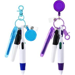 Whaline 10Pcs Mini Highlighter Nurse Pen Set Nurse Pens for Badge Nurse Permanent Marker Pens Retractable Shuttle Pen Nursing Keychain for Nurses Students Teachers Office Workers(Pink,Green)