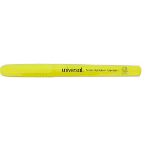 Universal Pocket Highlighters, Fluorescent Yellow Ink, Chisel Tip, Yellow Barrel, Dozen