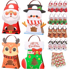 CcXxMming 30 PCS Small Christmas Party Favor Bags for Kids, Christmas Gift Bags with Handles, Paper Candy Boxes with Window, Xmas Goodie Bags with Stickers for Children Winter Birthday，Classrooms