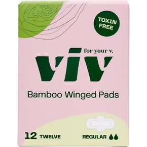 Viv for Your V Bamboo Pads - Eco-Conscious Menstrual Pads for Period & Leak Protection with Wings - Soft, Light, & Super Absorbent - Free of Dye, Fragrance, & BPAs