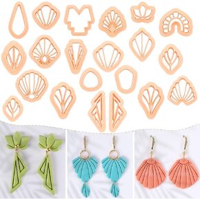 Puocaon Basic Clay Earring Cutters - 21 Pcs Polymer Clay Cutters, Classic Geometric Clay Jewelry Cutters Set, Shell Clay Earring Cutter, Radial Shape Clay Cutters for Polymer Clay Jewelry Making