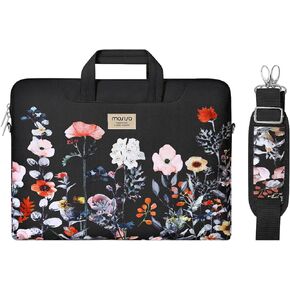 MOSISO Laptop Shoulder Bag Compatible with MacBook Air 15 inch M2 A2941 2023/Pro 16 2023-2019 M3 A2991 M2 A2780 M1 A2485 A2141,15-15.6 inch Notebook, Garden Flowers Briefcase with Belt, Black