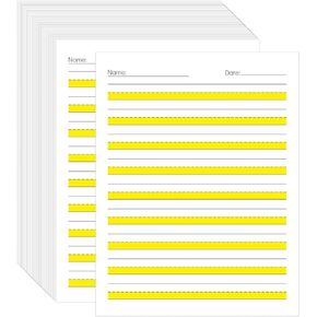 Write Beginner Paper Level 1 Yellow Highlighted Writing Paper with Lines Practice Writing Paper for Kids Proper Letter Positioning, 11 x 8.5'' (200 Sheets)