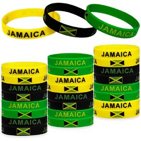 FSHANEE 24Pcs Jamaican Rubber Bracelets Jamaica Independence Day Party Favors Jamaican Flag Themed Party Supplies Silicone Wristbands Party Gift Bag Fillers Goodie Bag Stuff