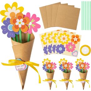 BeYumi Flower Bouquet Craft Kit - 24Pcs Mother's Day Flower Bouquet Craft for Kids Make Your Own Bunch of Flowers Teacher Appreciation Week DIY Thankful Gift Craft School Classroom Home Fun Activities