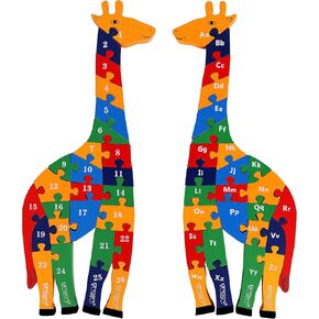 TOWO Wooden Giraffe Alphabet Blocks and Number Blocks Jigsaw Puzzle 41 cm Large Size 2 in 1 ABC Number Puzzle - Wooden Letter Blocks Puzzle Number Puzzles Educational Toys for 3 Year olds