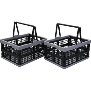 Collapsible Storage Crate with Handles, Folding Plastic Crate Pack of 2