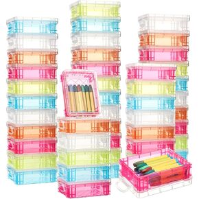 Suzile 50 Pcs Plastic Crayon Box with Lid Crayon Storage Containers Bulk for Office School Classroom Supplies Pen Pencil Art Crafts(Clear)
