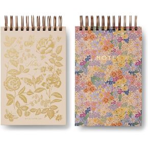 RIFLE PAPER CO. Desktop Spiral Notepad Set of 2 | 200 Pages, Sturdy Double-Spiral Binding, Hard Covers, For Jotting Down Notes and Making Lists (6" W × 9" L), English Rose & Mimi