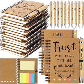 Spakon 60 Pcs/ 30 Set Christian Gifts Bulk Religious Notebooks with Sticky Notes Bible Ballpoint Pens Prayer Journal Christmas Church Gifts for Women Men Appreciation Party Favors(Kraft)