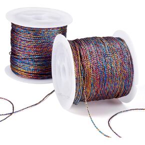 Beadthoven 2 Rolls Metallic Cord Twine, Colorful Thread String for Bracelet Making Jewelry Braided Thread Rope 9-Ply Embroidery Thread Floss for Gift Wrapping Home Décor Upholstery Curtain DIY Crafts