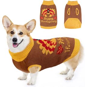 Thanksgiving Knitted Dog Turtleneck Sweater Dog Sweaters Turkey Warm Pullover Sleeveless with Leash Hole for Puppy Doggy Doggie Yorkshire Chihuahua Pug(L)