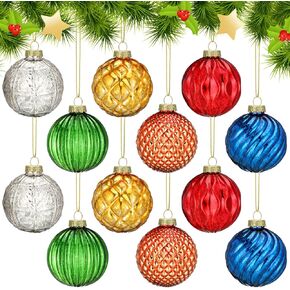 Jenaai 12 Pcs 2.36 Inch Christmas Ball Ornaments Glass Christmas Tree Decorations Hanging Xmas Decorations for Trees Party Wedding Holiday, 6 Style (Silver)