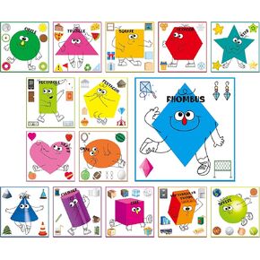 15 PCS Shape Posters, Shapes Learning Bulletin Board Set School Decoration Supplies Teaching Tool for Toddler Kid Family Classroom, 12" x 11.5"