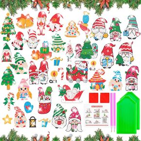 YUANDJO 40 Pcs Christmas Diamond Art Ornaments, Christmas Diamond Art Stickers Kits for Kids, DIY Christmas Crafts for Kids, Christmas Decoration Stickers for Christmas Gifts Cup Book Wall Etc.