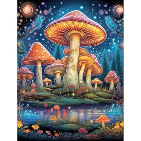 Mushroom Diamond Art Painting Kits for Adults- Stained Glass Diamond Painting for Adults, Gem Painting Kit for Adults as a Home Wall Decoration Gift 12X16 inch