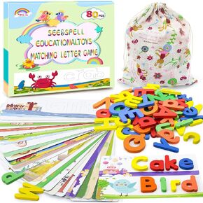 Spelling Matching Letter Games Uppercase Lowercase Learning Educational Toys and Gift for2 3 4 5 6 Years Old Boys & Girls Preschool Learning Activities,Wooden Letters Alphabet Flash Cards for Toddlers