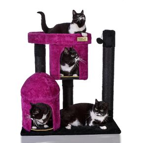 Gothic Cat Tree with Coffin Cat Bed 30.31" Black Cat Tower Ideal for Cats of Medium and Small Sizes with Spacious Condo, Scratching Posts, and Hanging Ball Perfect for Halloween Decor