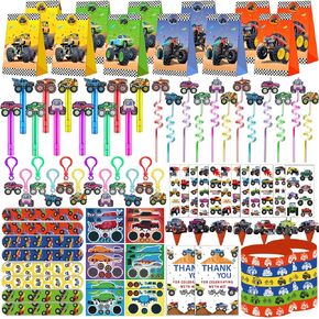232 PCS Party Favors for Monster Truck Birthday Decorations Supplies Monster Truck Party Stuff for Party Goodie Bag Stuffer Pinata Filler Gifts