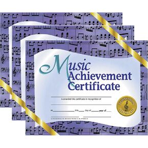 Music Achievement Certificate, 8.5" x 11", 30 Per Pack, 3 Packs