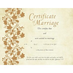 Certificate of Marriage - Premium and Full-color Stock - KJV Scripture - 11 x 8.5 inches - Package of 6 with envelopes
