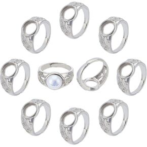 CHGCRAFT 10pcs Platinum Pad Ring Settings Adjustable Brass Ring Shanks Metal Eauropean Ring Settings for Rings Jewelry Making DIY Crafts,Tray: 10mm, 18mm Inner Diameter