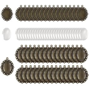 Unlorspy 35 Sets Bronze Oval Pendant Trays Kit, Alloy Oval Bezel Pendant Settings for Crafting DIY Photo Jewelry Making (Include 35Pcs Oval Pendant Trays Bezel Blanks & 35Pcs Clear Glass Cabochon)