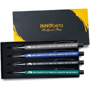 InnoBeta Motorcycle Gifts for Men, Dad Grandpa Motorbike Lover Biker Rider, Ballpoint Pen Set of 4, Gift Ideas for Men for Father's Day, Christmas, Birthday - Real Biker Grandpa