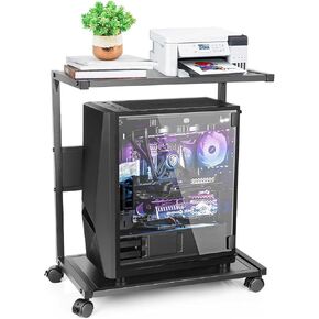 PC Stand Computer Tower Stand 2-Tier Metal CPU Stand with Locking Caster Wheels Suitable for Most PC (S)