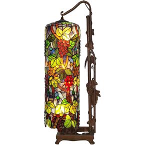 Bieye L10399 Grapes Tiffany Style Stained Glass Long Cylinder Table Lamp, Floor Lamp, 33-inch Tall