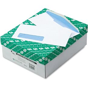 Quality Park® #10 Single Window Security Tint Envelopes, 4-1/8 x 9-1/2, Gummed, Diagonal Seams, 500 per Box (21412)
