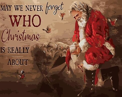 طقم طلاء عيد الميلاد الشتوي بالأرقام للبالغين المبتدئين، طلاء للكبار سهل DIY بالأرقام، مشهد ميلاد عيد الميلاد، طلاء حسب الرقم بدون إطار ديكور جدار المنزل 16 × 20 بوصة in Kuwait