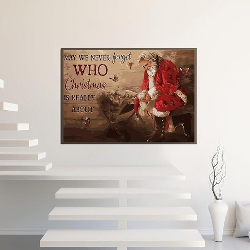 طقم طلاء عيد الميلاد الشتوي بالأرقام للبالغين المبتدئين، طلاء للكبار سهل DIY بالأرقام، مشهد ميلاد عيد الميلاد، طلاء حسب الرقم بدون إطار ديكور جدار المنزل 16 × 20 بوصة in Kuwait