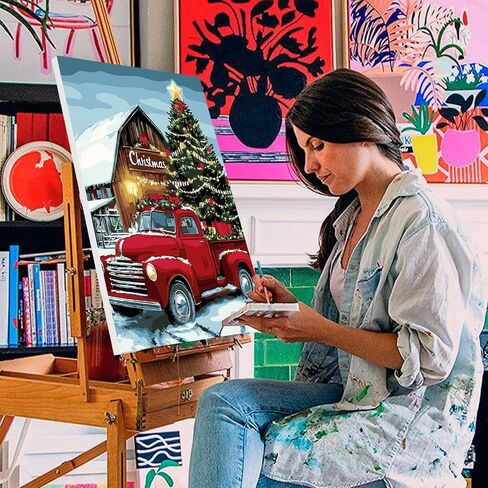 Christmas Paint by Numbers Kits for Adults Beginners on Framed Canvas, DIY Adults Paint by Numbers Kits, Cardinal Landscapes Color by Number Acrylic Easy Painting Number Kit Arts and Crafts 12x16inch in Saudi Arabia