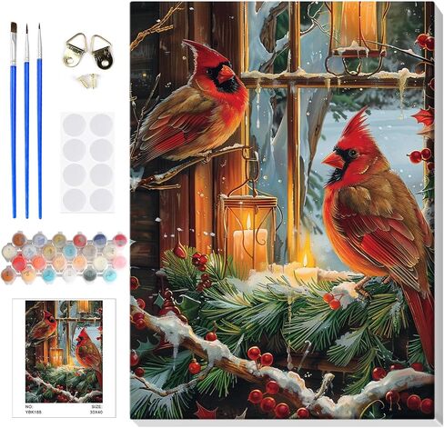 Christmas Paint by Numbers Kits for Adults Beginners on Framed Canvas, DIY Adults Paint by Numbers Kits, Cardinal Landscapes Color by Number Acrylic Easy Painting Number Kit Arts and Crafts 12x16inch in Saudi Arabia