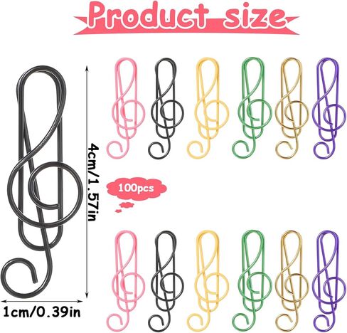 100 قطعة من مشابك ورق الموسيقى، 6 ألوان معدنية للنوتات الموسيقية، مشابك مرجعية للنوتات الموسيقية الملونة، مشابك ورقية معدنية لدفتر ملاحظات المدرسة والمكتب in Kuwait