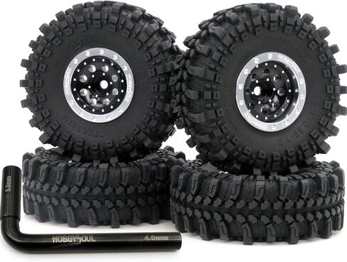HOBBYSOUL RC 1.0 Mud Terrain tires 61 * 22.4mm & 1.0 beadlock wheels Positive Negative Offset Rims For RC Mud Crawler 1/18 TRX4M 1/24 SCX24 FMS24 FCX24 in Kuwait