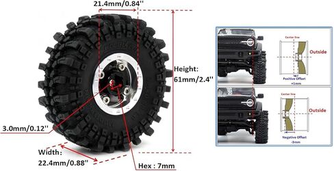HOBBYSOUL RC 1.0 Mud Terrain tires 61 * 22.4mm & 1.0 beadlock wheels Positive Negative Offset Rims For RC Mud Crawler 1/18 TRX4M 1/24 SCX24 FMS24 FCX24 in Kuwait