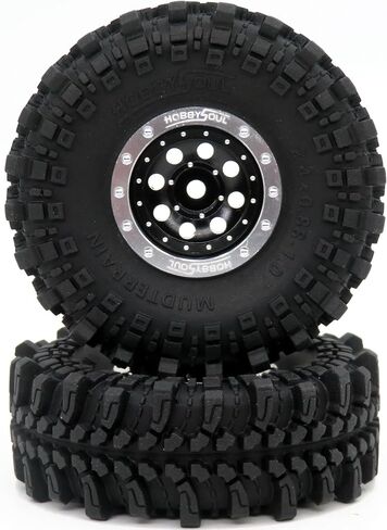 HOBBYSOUL RC 1.0 Mud Terrain tires 61 * 22.4mm & 1.0 beadlock wheels Positive Negative Offset Rims For RC Mud Crawler 1/18 TRX4M 1/24 SCX24 FMS24 FCX24 in Kuwait