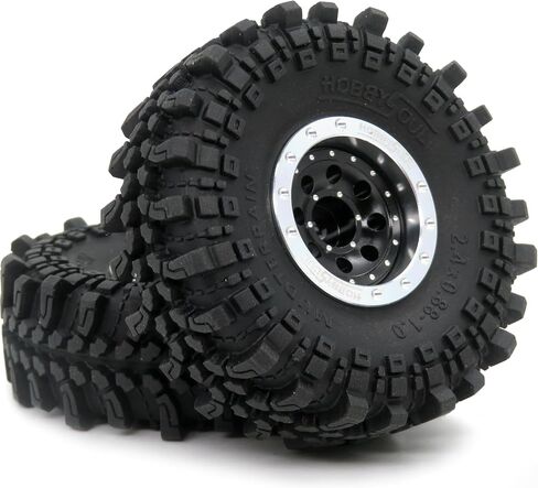 HOBBYSOUL RC 1.0 Mud Terrain tires 61 * 22.4mm & 1.0 beadlock wheels Positive Negative Offset Rims For RC Mud Crawler 1/18 TRX4M 1/24 SCX24 FMS24 FCX24 in Kuwait