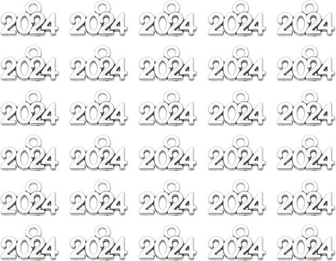 50 Pcs 2024 Charms Silver Year Signet Bulk Antique Number Pendants for Jewelry Making Finding Craft Accessories Necklace Bracelets Keychain DIY Project Christmas Décor in Kuwait