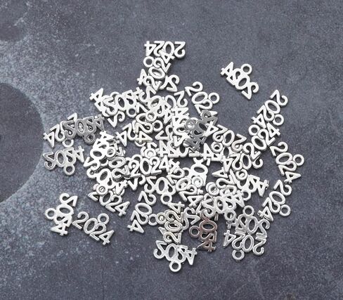 50 Pcs 2024 Charms Silver Year Signet Bulk Antique Number Pendants for Jewelry Making Finding Craft Accessories Necklace Bracelets Keychain DIY Project Christmas Décor in Kuwait