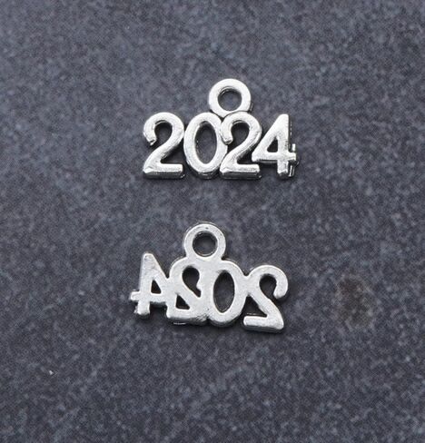 50 Pcs 2024 Charms Silver Year Signet Bulk Antique Number Pendants for Jewelry Making Finding Craft Accessories Necklace Bracelets Keychain DIY Project Christmas Décor in Kuwait