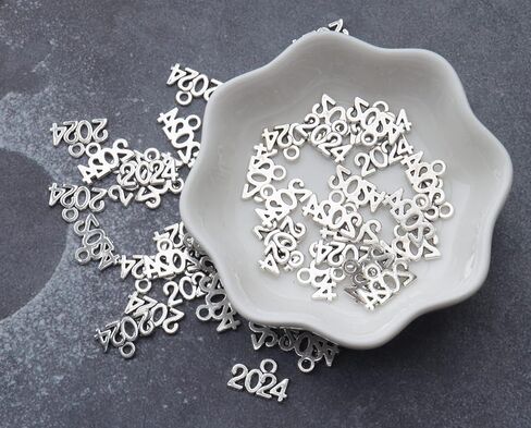 50 Pcs 2024 Charms Silver Year Signet Bulk Antique Number Pendants for Jewelry Making Finding Craft Accessories Necklace Bracelets Keychain DIY Project Christmas Décor in Kuwait