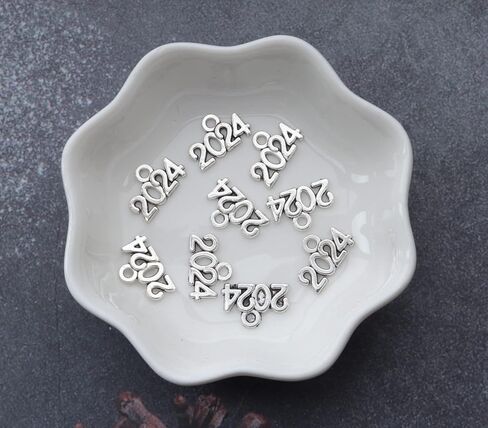 50 Pcs 2024 Charms Silver Year Signet Bulk Antique Number Pendants for Jewelry Making Finding Craft Accessories Necklace Bracelets Keychain DIY Project Christmas Décor in Kuwait