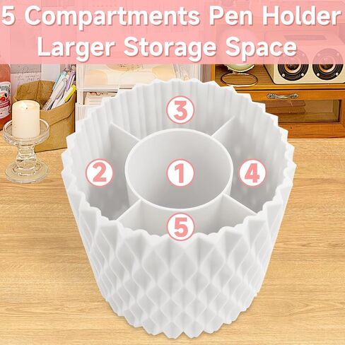 Pen Holder for Desk, 360° Rotating Pencil Cup with 5 Slots, Makeup Brush Holder for Women, Multipurpose Pen Holder for School Home and Art Supply (Orange) in Saudi Arabia