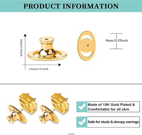 Locking Earring Backs for Studs, Hypoallergenic 18K Gold Bullet Earring Backs Replacements for Studs/Droopy Ears, Secure Locking Backing for Sensitive Ears(8PCS) in Saudi Arabia