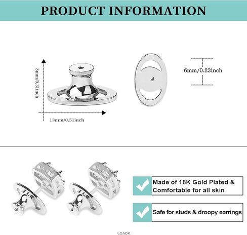 Locking Earring Backs for Studs, Hypoallergenic 18K Gold Bullet Earring Backs Replacements for Studs/Droopy Ears, Secure Locking Backing for Sensitive Ears(8PCS) in Kuwait